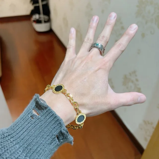 Bvlgari B.zero1 سوار سلسلة ذهب ثلاثة أحجار أونيكس أسود 8