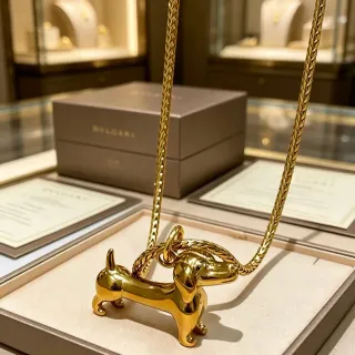 Bvlgari Gold Polished Dachshund Silhouette Necklace