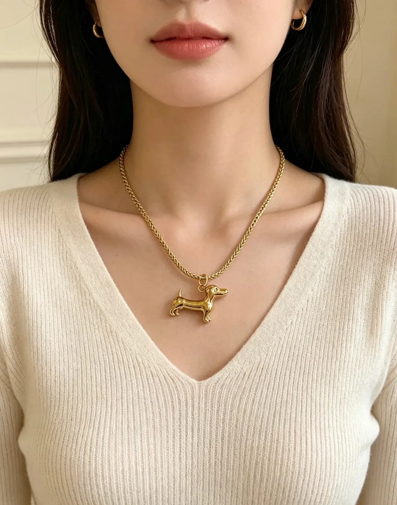 Bvlgari Gold Polished Dachshund Silhouette Necklace 8