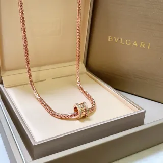 Bvlgari Gold White Braided Wheat-Link Chain Cylindrical Multi-Ring Pendant Necklace