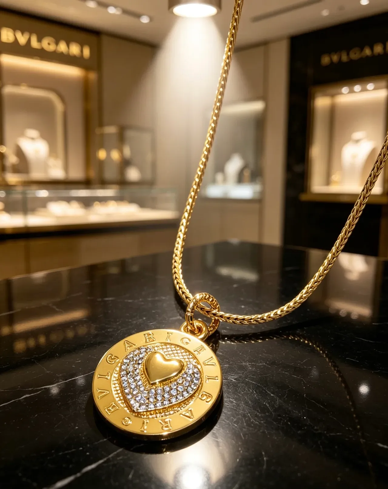 Bvlgari Gold White Pavé-Set Necklace 3