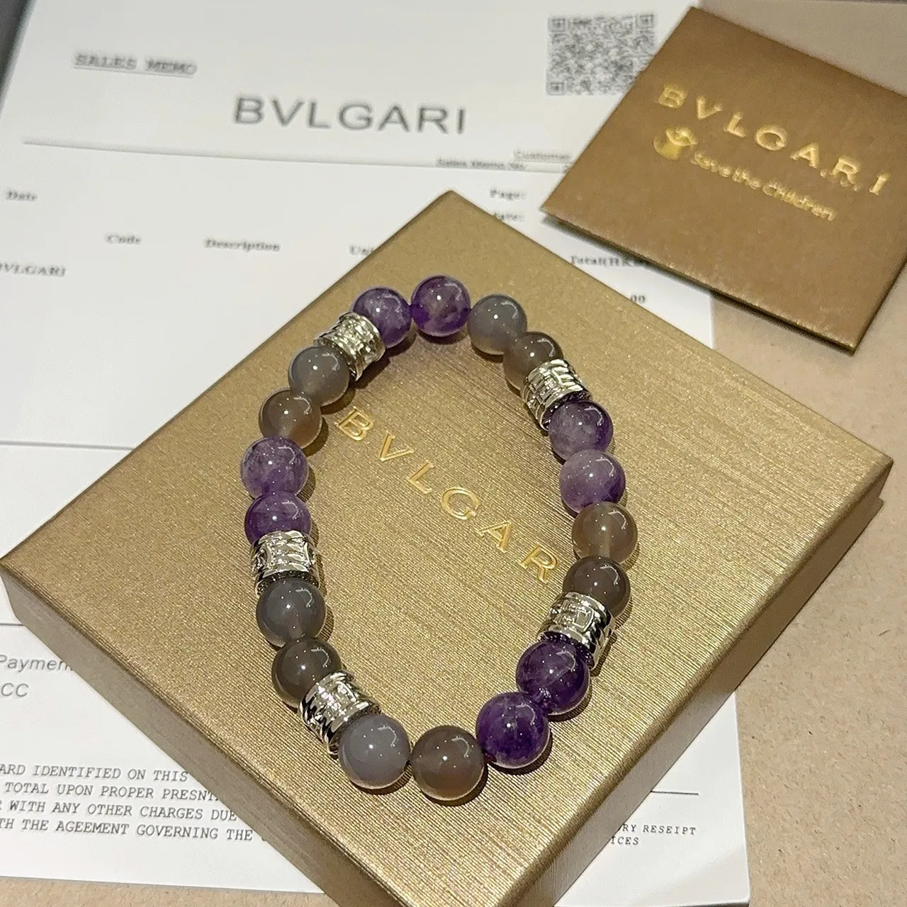 Bvlgari Contas de pedra redondas polidas cinza roxo tom de prata gravadas separadores de barril joias 5