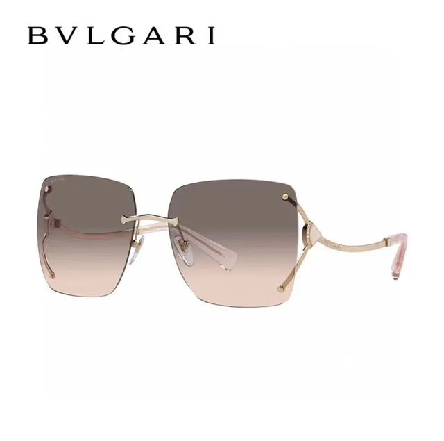 Bvlgari óculos de sol quadrados sem aro em dourado e borgonha 3