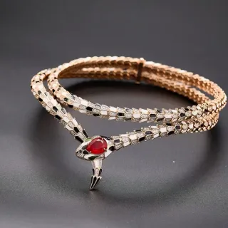 Bvlgari Serpenti Coiled Snake Red Eye Enamel and Diamond Necklace