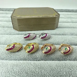 Bvlgari Serpenti Pavé Diamond Ruby Emerald Hoop Earrings