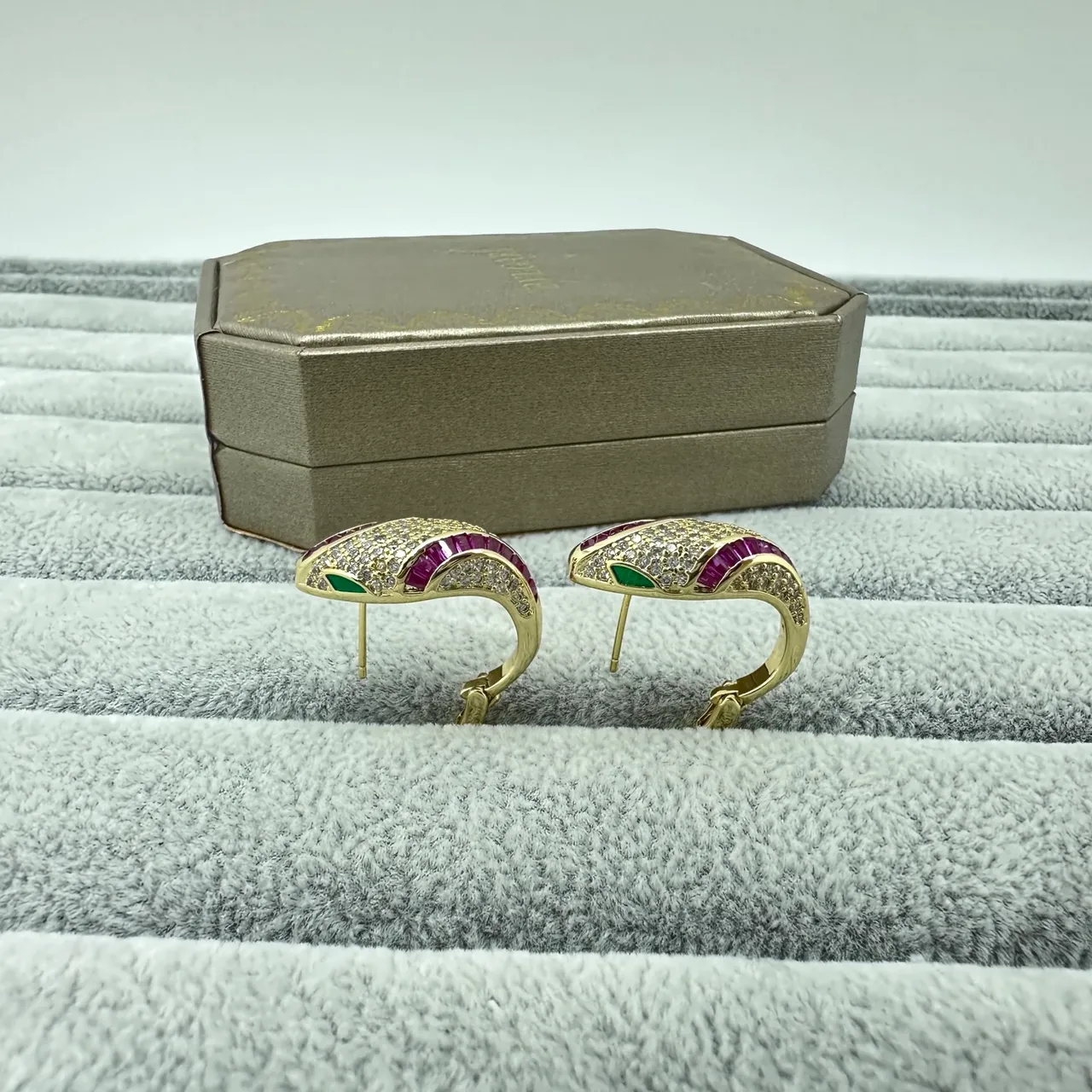Bvlgari Serpenti Pavé Diamond Ruby Emerald Hoop Earrings 3