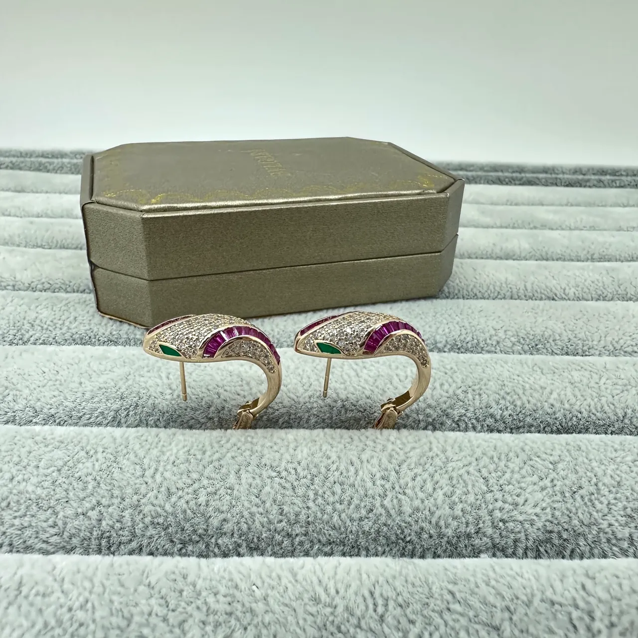 Bvlgari Serpenti Pavé Diamond Ruby Emerald Hoop Earrings 4