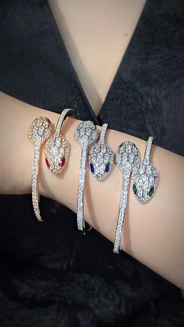 Bvlgari Serpenti Argent Multicolore Motif Tête de Serpent Pavé Diamants Écailles Bracelet 5