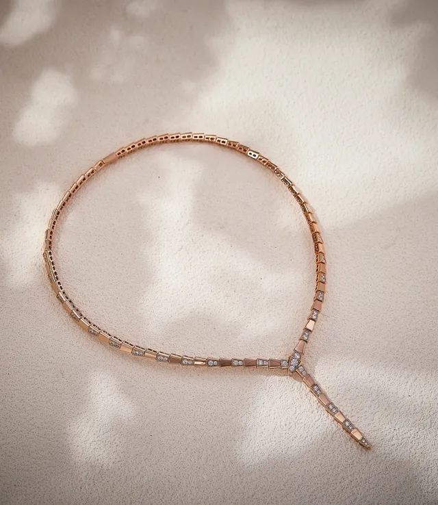 Bvlgari Serpenti Viper Collier Or Rose Pavé Diamant 7