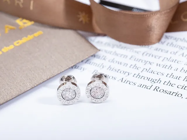 Bvlgari Silver Beige Circular Stud Pavé-Set Earrings 2
