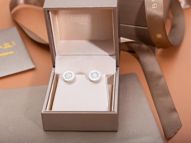 Bvlgari Silver Beige Circular Stud Pavé-Set Earrings 3
