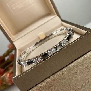 Bvlgari Silver Black Geometric Segmented Links Alternating And Iridescent Inlays Bracelet