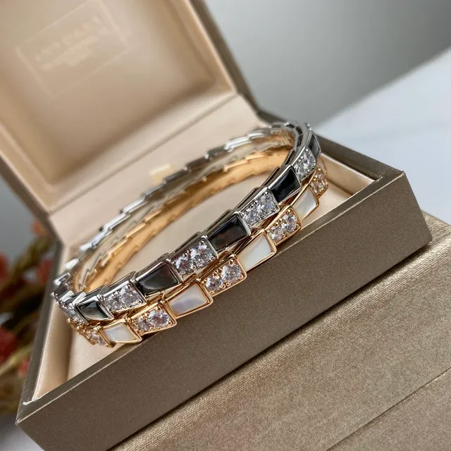 Bvlgari Argent Noir Géométrique Liens Segmentés Alternants Et Incrustations Iridescentes Bracelet 4
