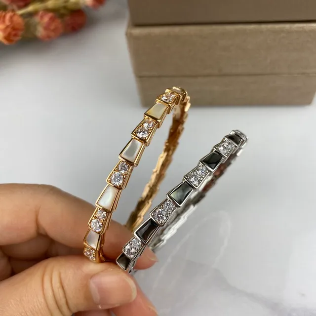 Bvlgari Argent Noir Géométrique Liens Segmentés Alternants Et Incrustations Iridescentes Bracelet 5