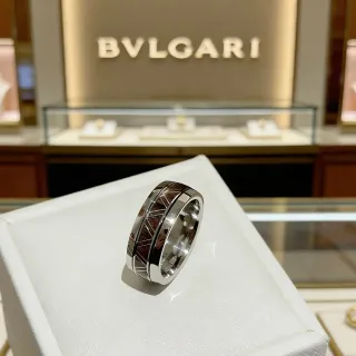 Bvlgari Silver Brown Wide Band Polished Metal Ring