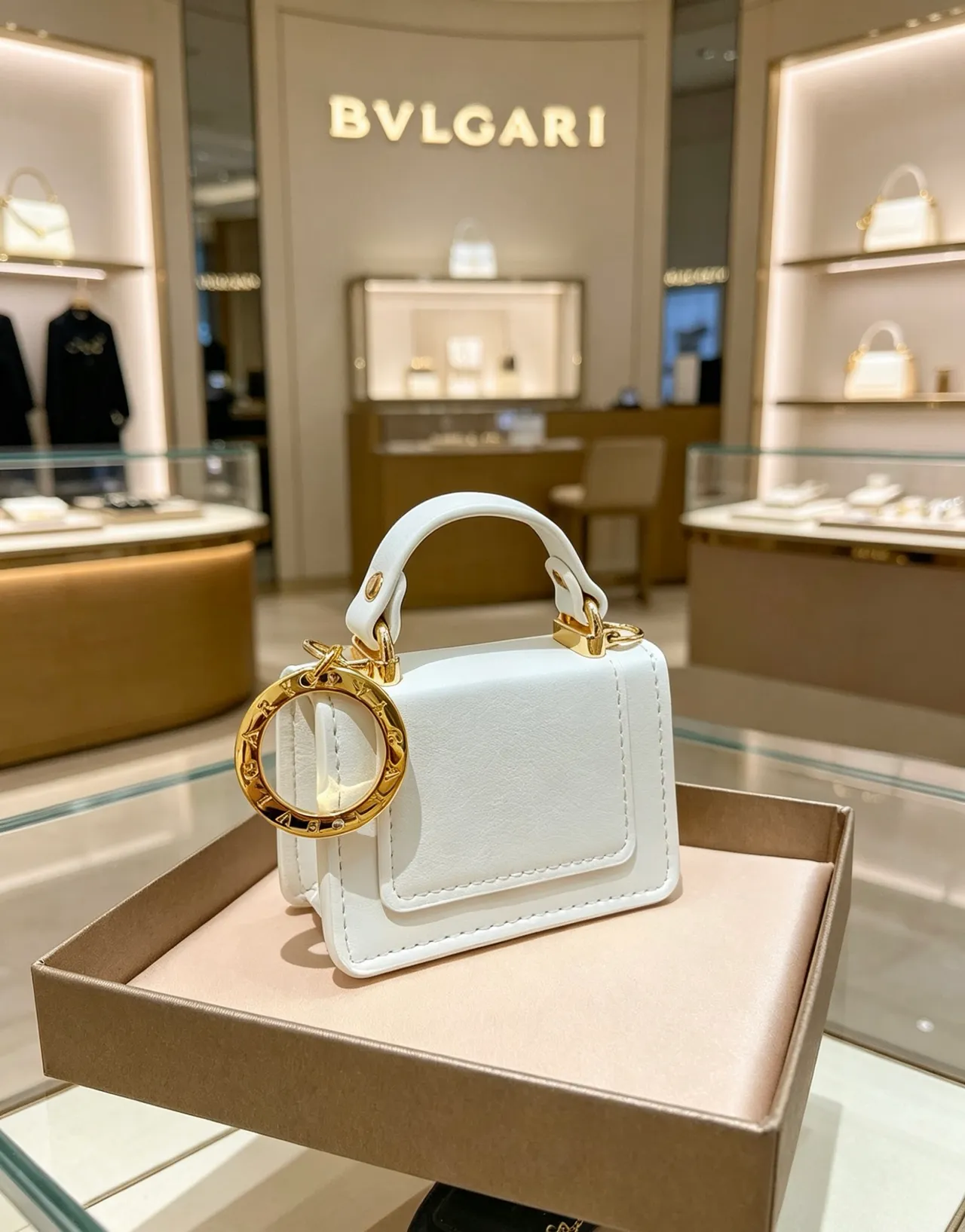 Bvlgari সাদা সোনা সংগঠিত মিনি চামড়ার ব্যাগ 4