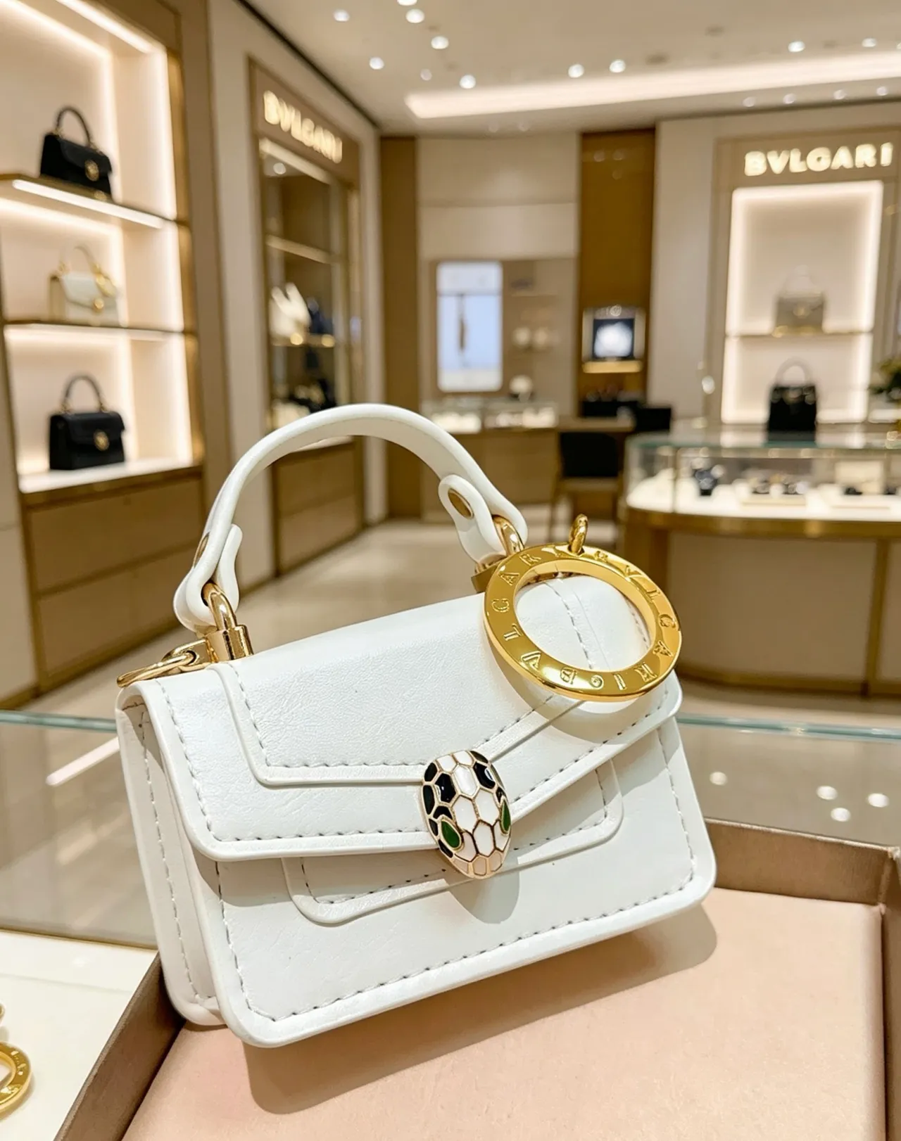 Bvlgari সাদা সোনা সংগঠিত মিনি চামড়ার ব্যাগ 6