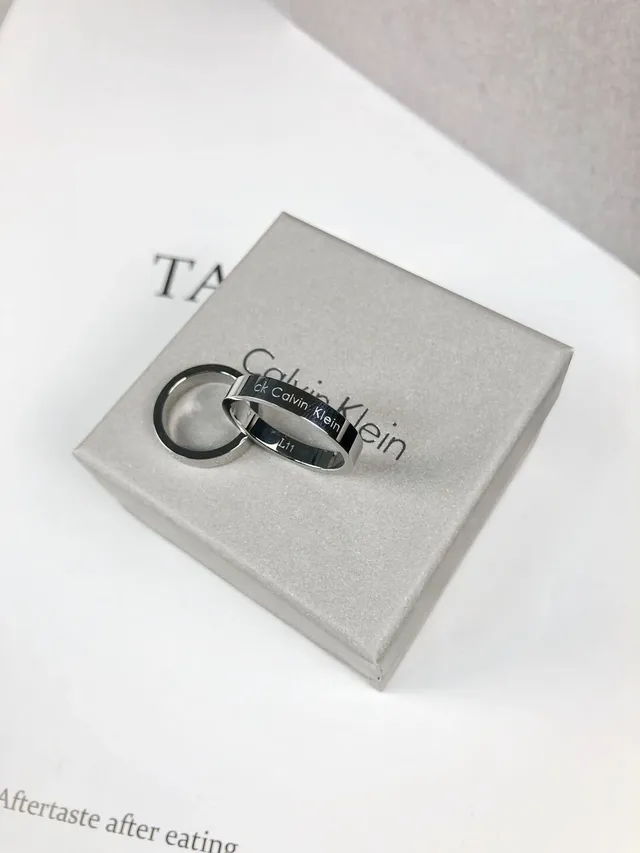 Calvin Klein ck Ring Silver White Minimalist Engraved Band Ring 2