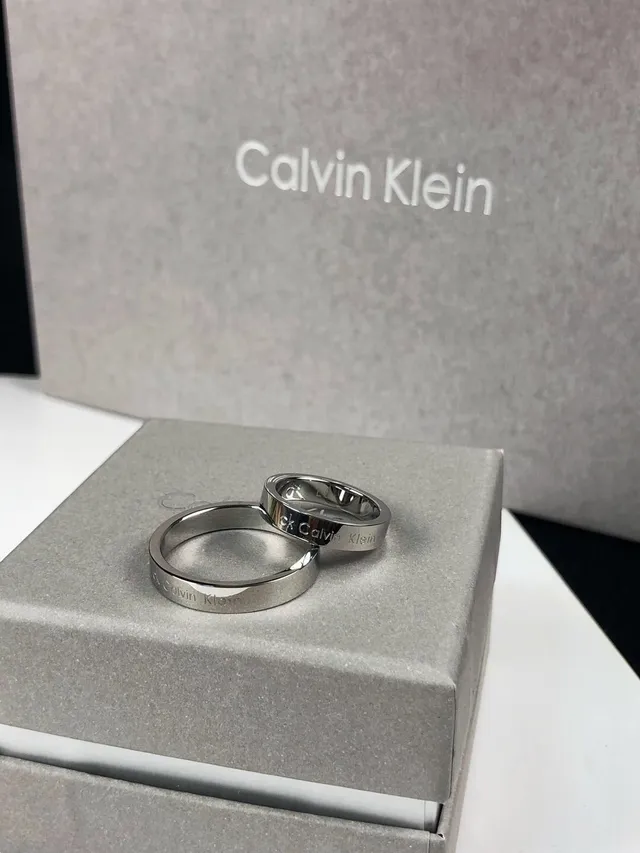 Calvin Klein ck Ring Silver White Minimalist Engraved Band Ring 3