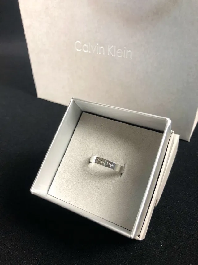 Calvin Klein ck Ring Silver White Minimalist Engraved Band Ring 4