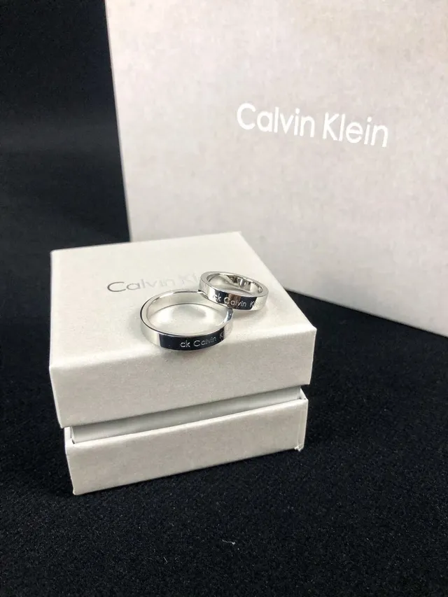 Calvin Klein ck Ring Silver White Minimalist Engraved Band Ring 5