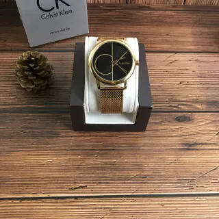 Calvin Klein Minimal Black Dial Gold-Tone Mesh Bracelet Quartz Watch