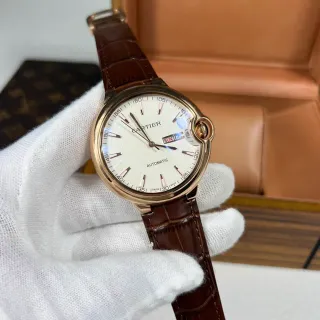 Cartier Ballon Bleu Brown Gold Round Case Rose Mechanical Watch