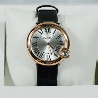 Cartier Ballon Bleu Rose Gold Silver Dial Black Leather Mechanical Watch