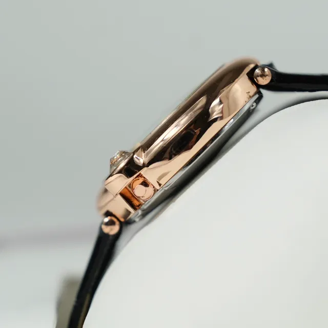 Cartier Ballon Bleu Or Rose Cadran Argent Cuir Noir Montre Mécanique 6