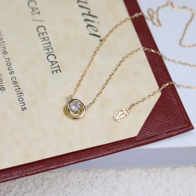 Cartier Gold Silver Chain Interwoven Band Pendant Necklace 2