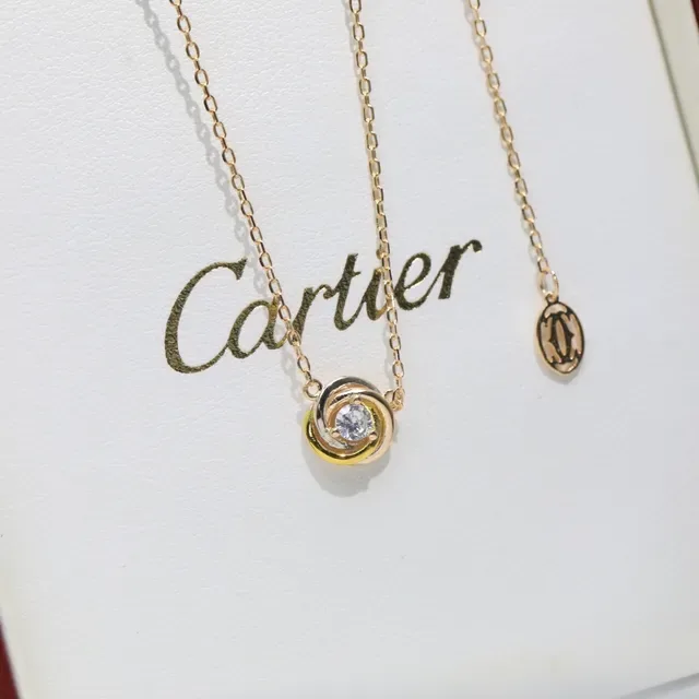 Cartier Gold Silver Chain Interwoven Band Pendant Necklace 5