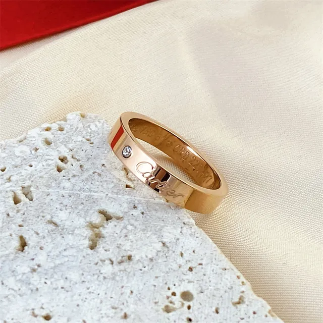 Cartier Gold Silver Engraved Cursive Logo Single-Stone Accent Ring 2