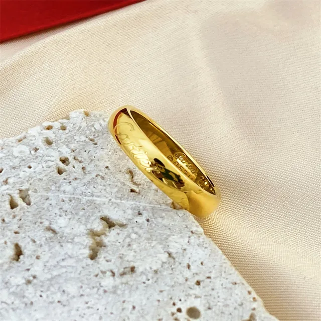 Cartier Gold Silver Engraved Cursive Logo Single-Stone Accent Ring 5