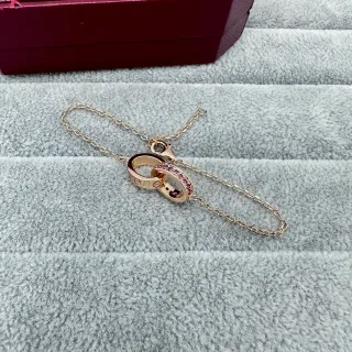 Cartier Love Double Interlocking Ring Pavé Pink Stone Gold-Tone Bracelet
