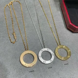 Cartier Love Gold Silver Circular Open-Ring Pendant Screw-Motif Bezel Necklace