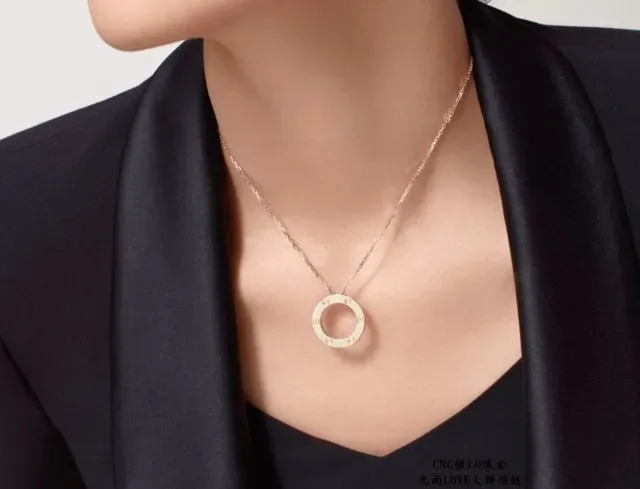 Cartier Love Gold Silver Circular Open-Ring Pendant Screw-Motif Bezel Necklace 9