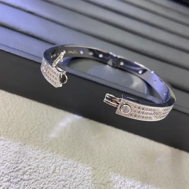 Cartier Love Gold Silver Pavé-Set Screw-Motif Bracelet 4