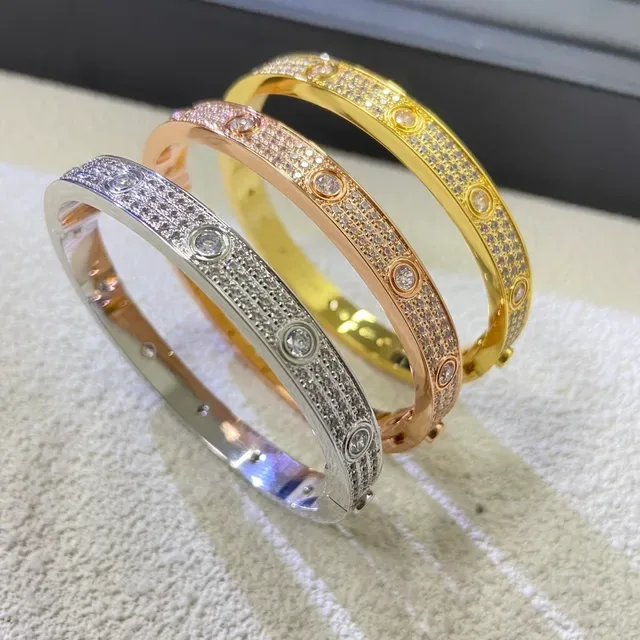 Cartier Love Gold Silver Pavé-Set Screw-Motif Bracelet 5