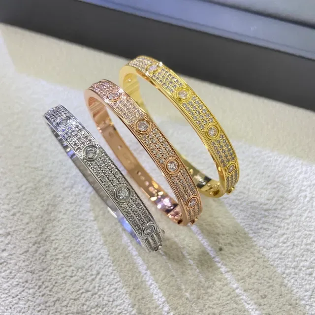 Cartier Love Gold Silver Pavé-Set Screw-Motif Bracelet 6