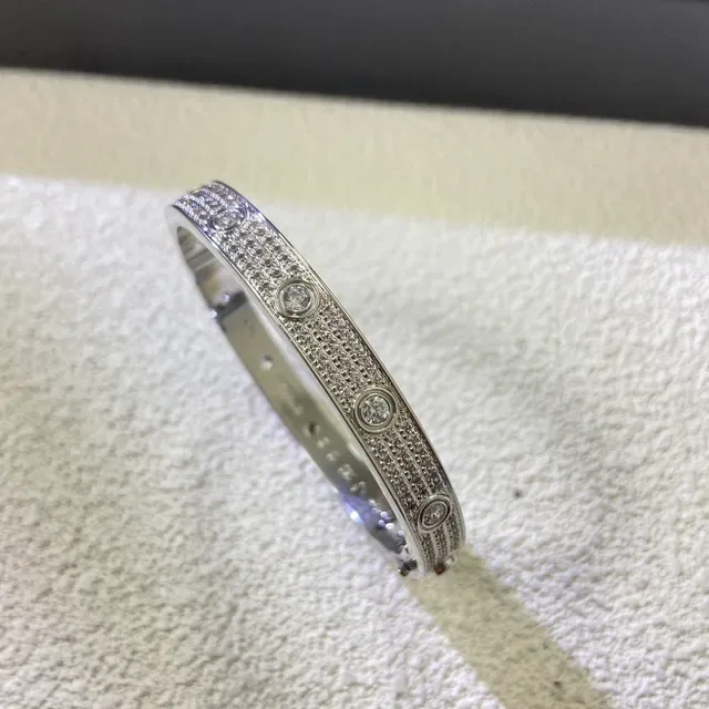 Cartier Love Gold Silver Pavé-Set Screw-Motif Bracelet 7