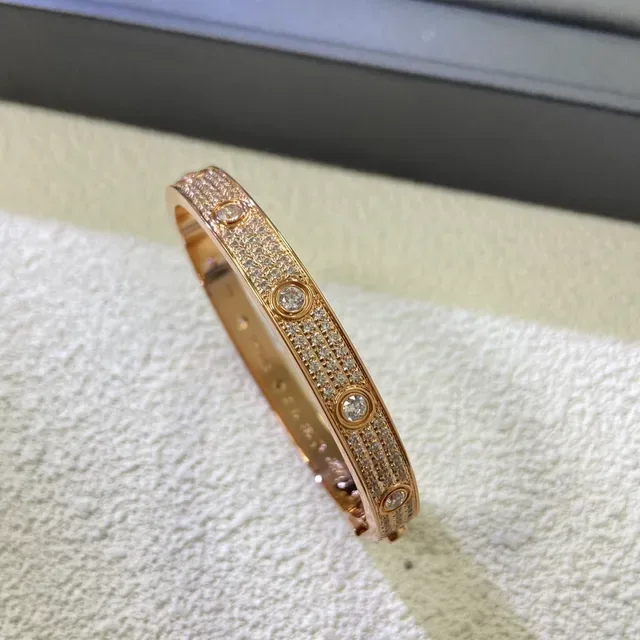 Cartier Love Gold Silver Pavé-Set Screw-Motif Bracelet 8