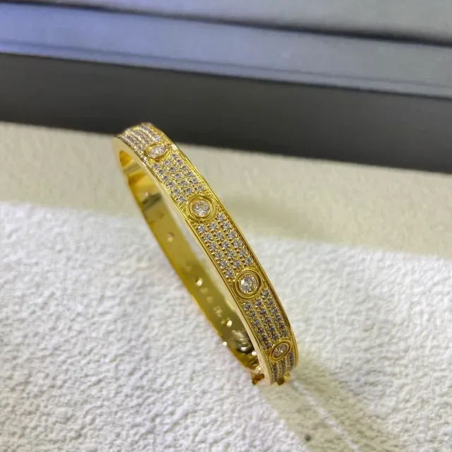 Cartier Love Gold Silver Pavé-Set Screw-Motif Bracelet 9