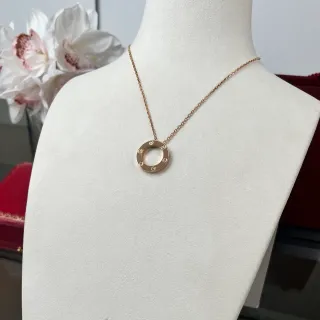 Cartier Love Gold White Open-Circle Pendant Screw-Motif Detailing Necklace