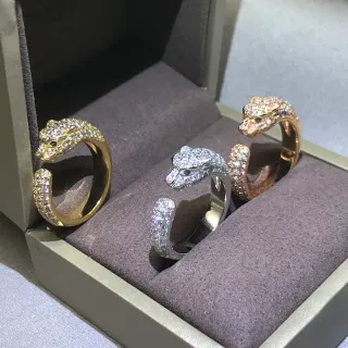 Cartier Panthère Gold Silver Panther Head Motif Pavé-Set Crystals Ring