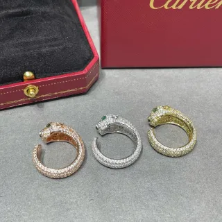 Cartier Panthère Pavé Diamond Panther anillos con cabeza en banda abierta