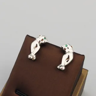 Cartier Panthère Silver Green Panther-Shaped Polished Earrings