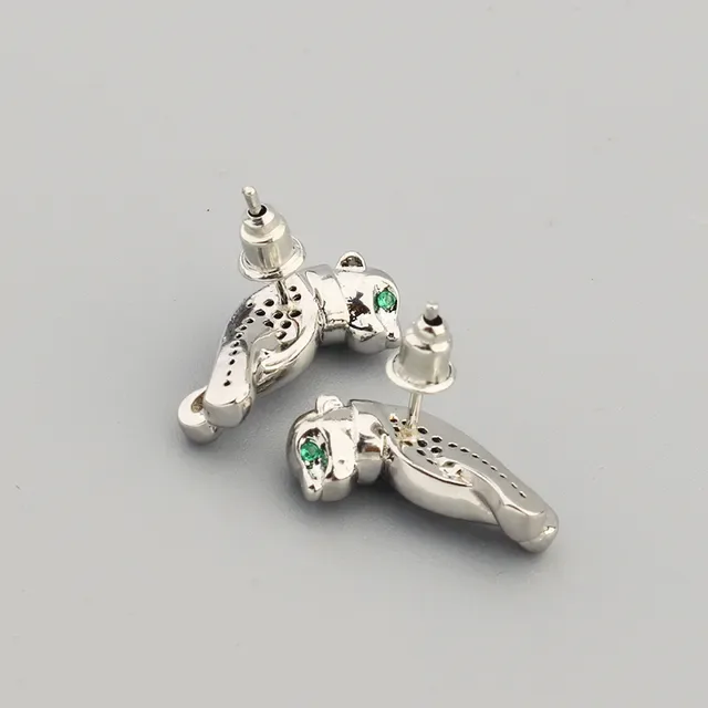 Cartier Panthère Brincos Prata Verde Forma de Pantera Polidos 3