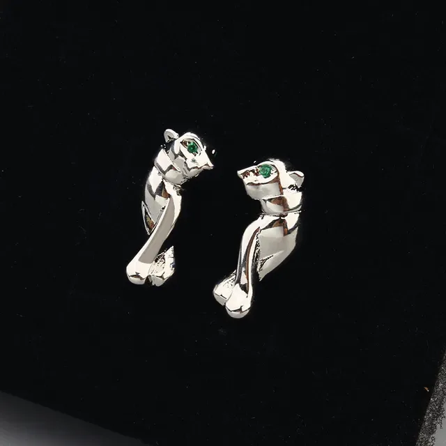 Cartier Panthère Brincos Prata Verde Forma de Pantera Polidos 4