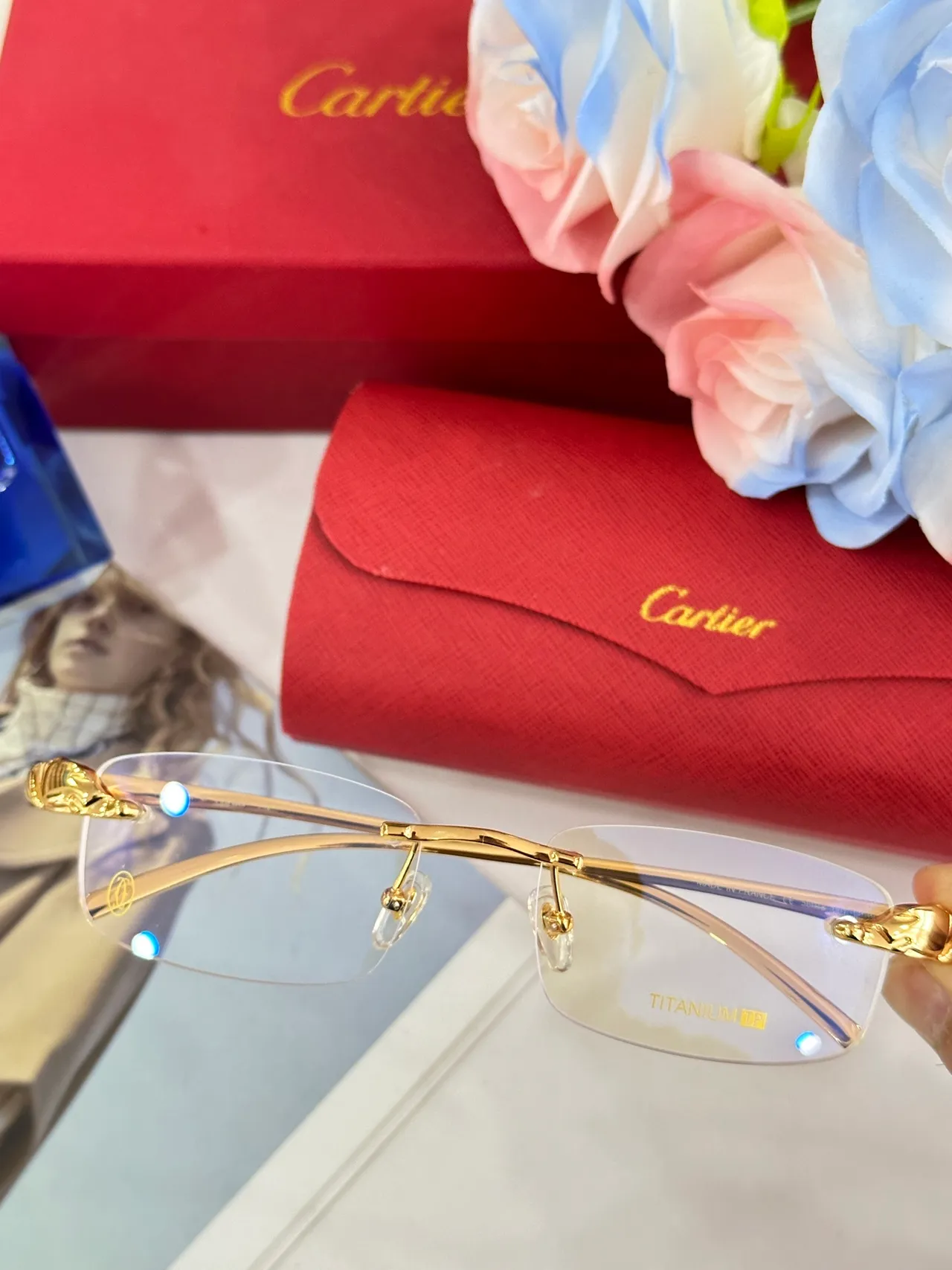 Cartier फ्रेमलेस आयताकार धातु ऑप्टिकल चश्मा 2