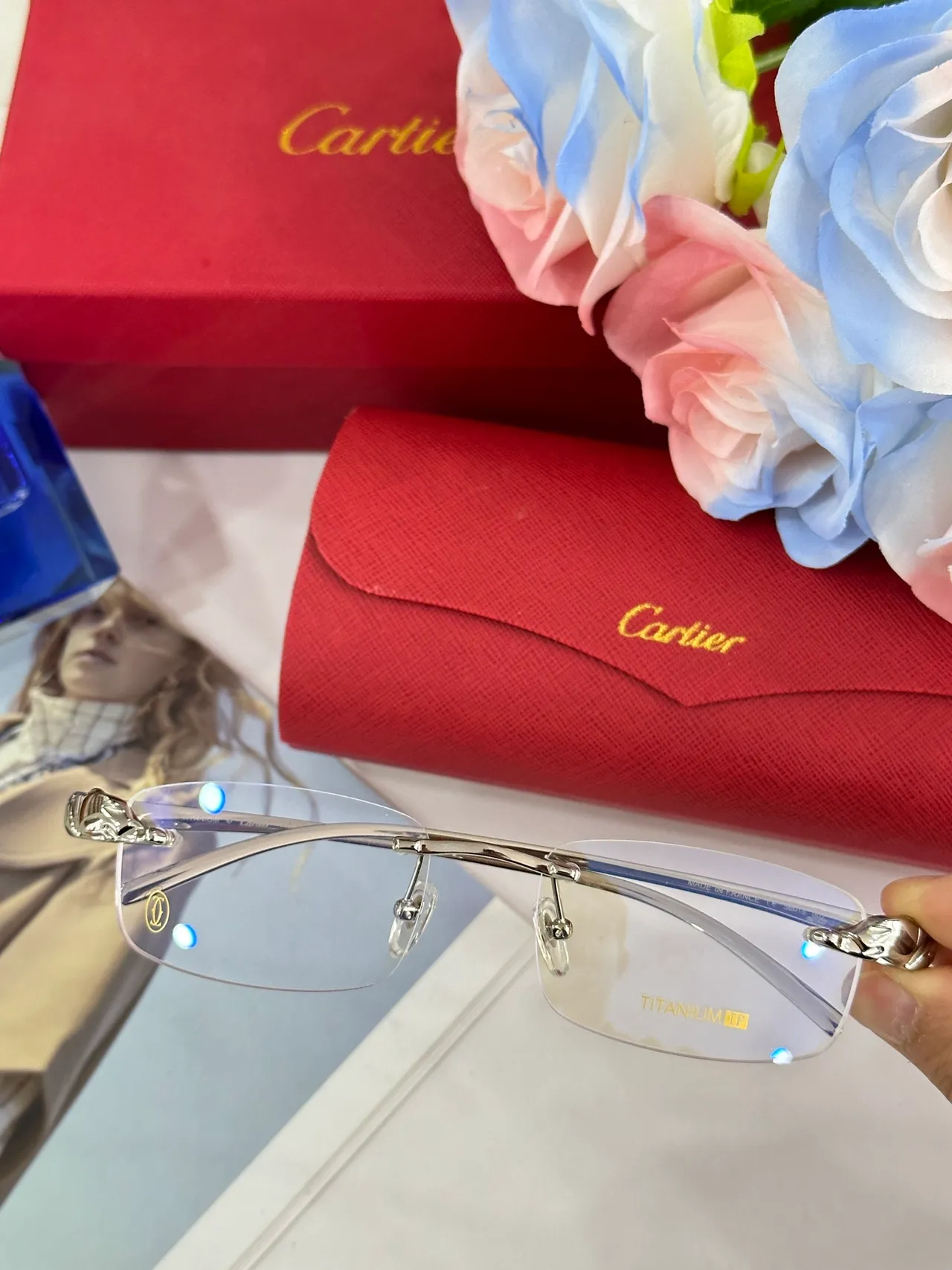 Cartier फ्रेमलेस आयताकार धातु ऑप्टिकल चश्मा 3